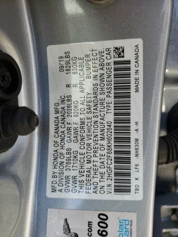 Photo 10 from auction – 2019 HONDA CIVIC LX with VIN 2HGFC2F68KH602640