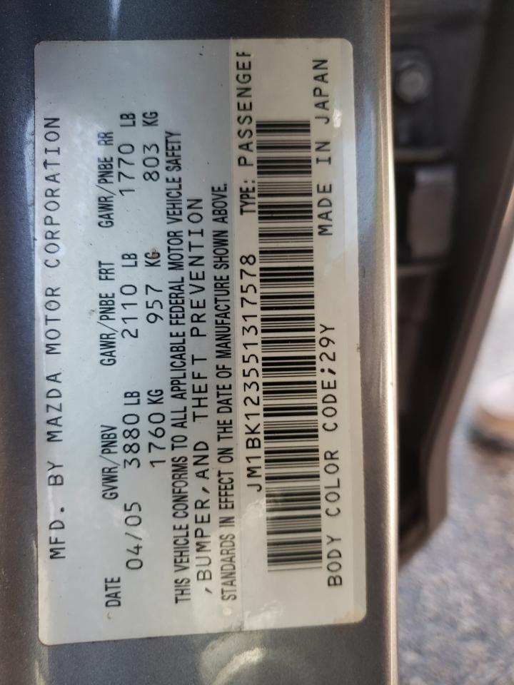 Photo 10 from auction – 2005 MAZDA 3 S with VIN JM1BK123551317578