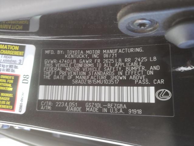 Photo 10 from auction – 2021 LEXUS ES 350 BAS with VIN 58ADZ1B15MU103517