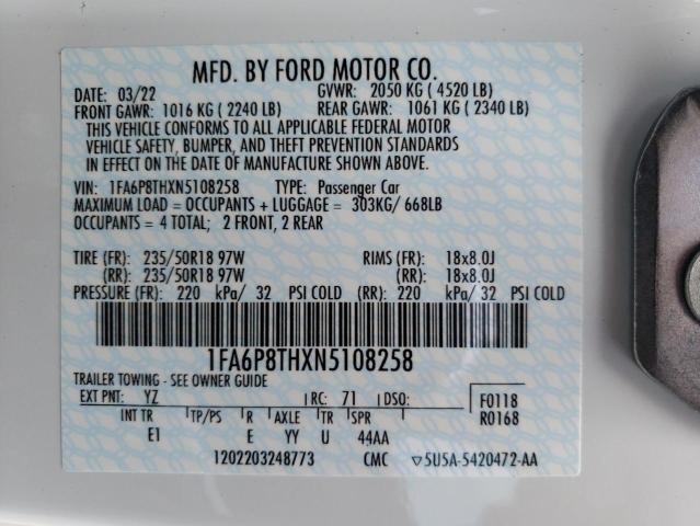 Photo 10 from auction – 2022 FORD MUSTANG with VIN 1FA6P8THXN5108258