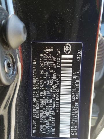 Photo 10 from auction – 2012 TOYOTA CAMRY BASE with VIN 4T1BF1FK4CU081700