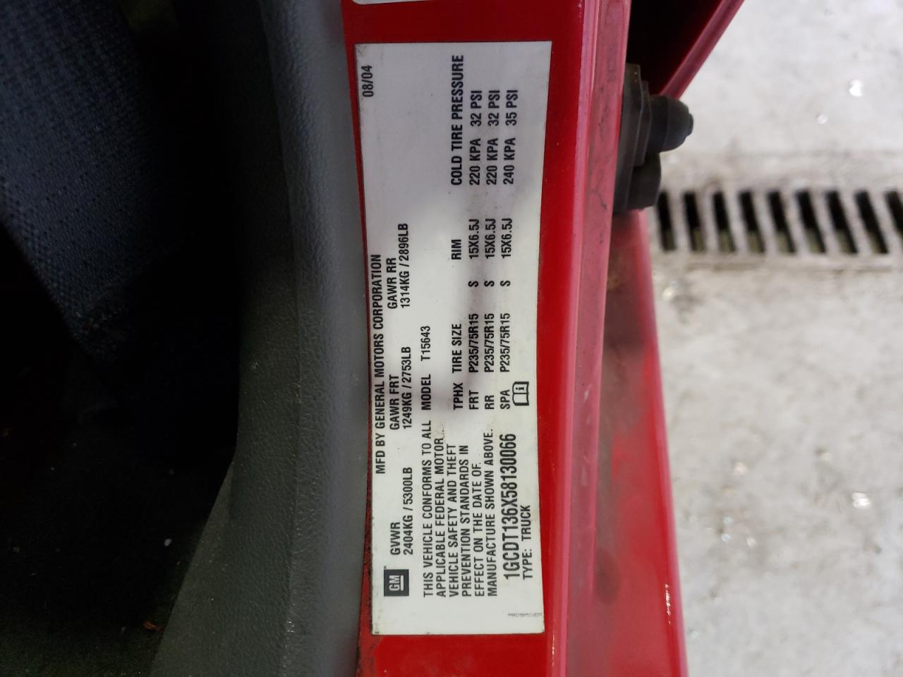 Photo 10 from auction – 2005 CHEVROLET COLORADO with VIN 1GCDT136X58130066