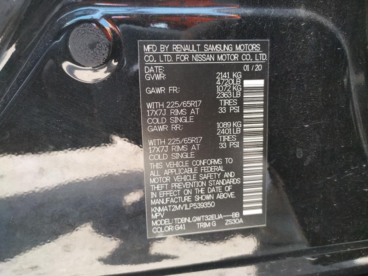 Photo 10 from auction – 2020 NISSAN ROGUE S with VIN KNMAT2MV1LP539350