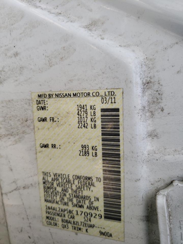 Photo 10 from auction – 2011 NISSAN ALTIMA BAS with VIN 1N4AL2AP5BC170929