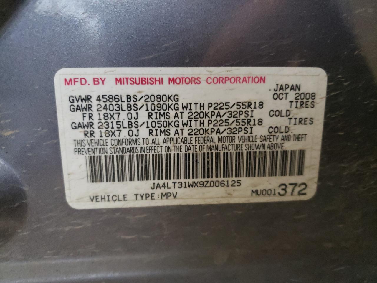 Photo 10 from auction – 2009 MITSUBISHI OUTLANDER with VIN JA4LT31WX9Z006125