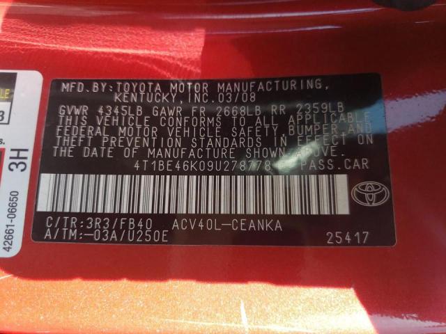 Photo 10 from auction – 2009 TOYOTA CAMRY BASE with VIN 4T1BE46K09U278778