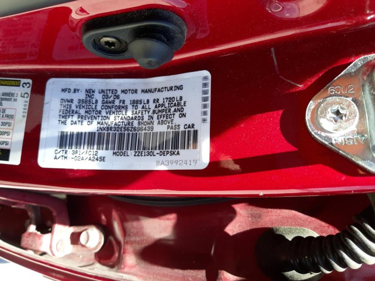 Photo 10 from auction – 2006 TOYOTA COROLLA CE with VIN 1NXBR32E56Z696439