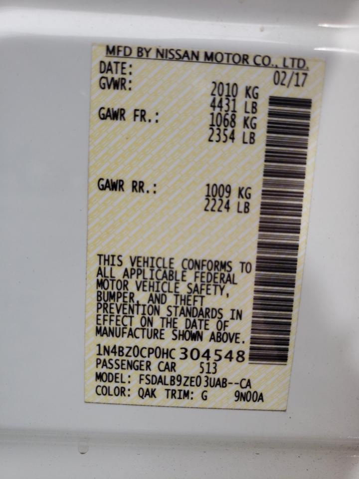 Photo 10 from auction – 2017 NISSAN LEAF S with VIN 1N4BZ0CP0HC304548