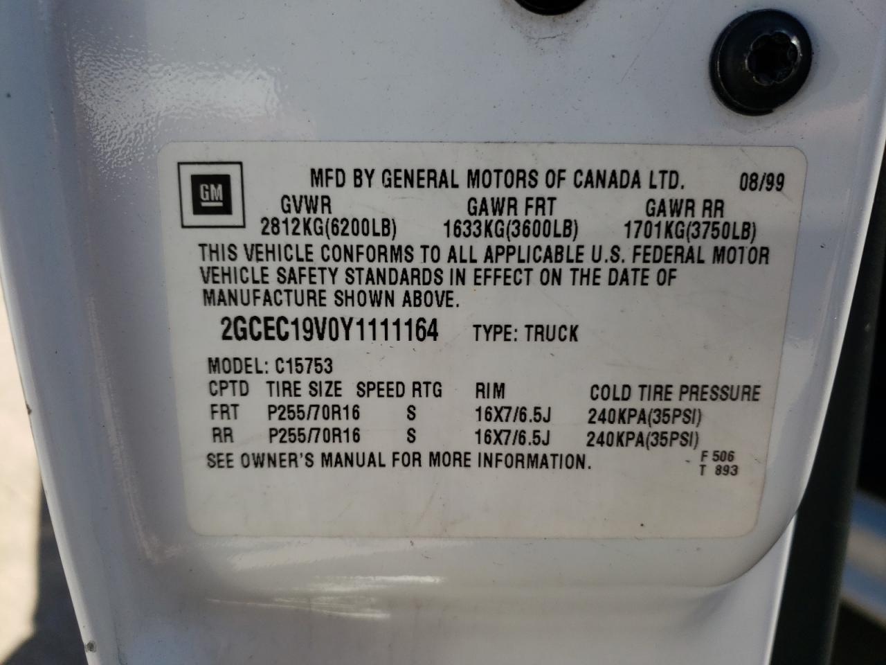 Photo 10 from auction – 2000 CHEVROLET SILVERADO with VIN 2GCEC19V0Y1111164