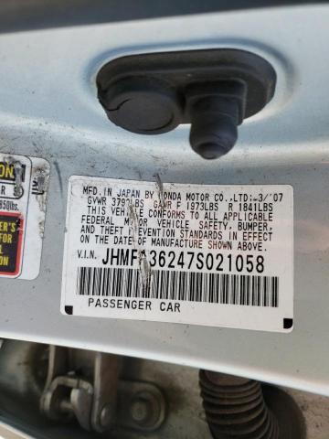 Photo 10 from auction – 2007 HONDA CIVIC with VIN JHMFA36247S021058