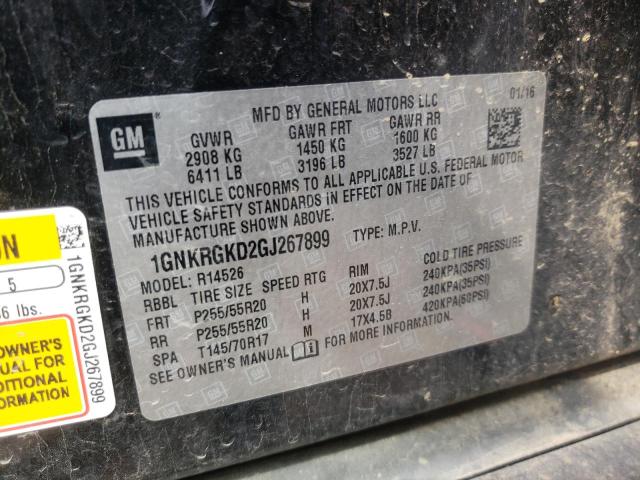 Photo 10 from auction – 2016 CHEVROLET TRAVERSE L with VIN 1GNKRGKD2GJ267899