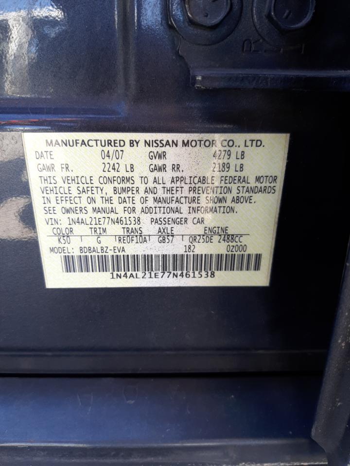 Photo 10 from auction – 2007 NISSAN ALTIMA 2.5 with VIN 1N4AL21E77N461538