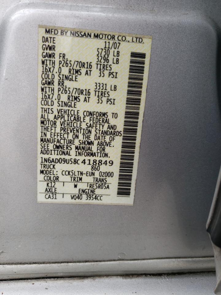 Photo 10 from auction – 2008 NISSAN FRONTIER C with VIN 1N6AD09U58C418849