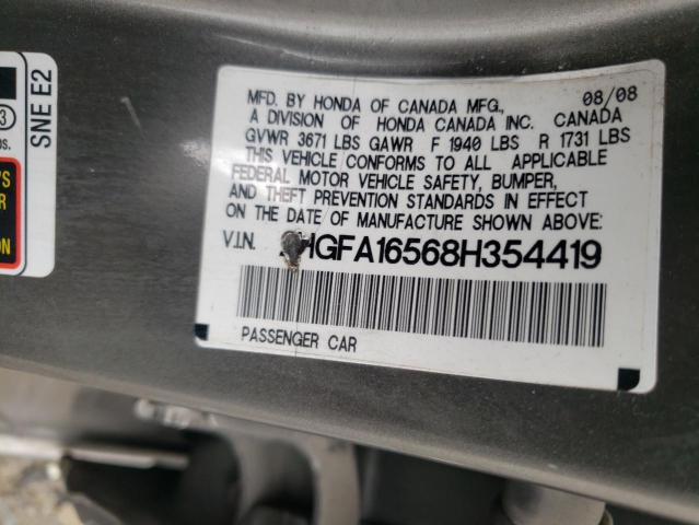 Photo 10 from auction – 2008 HONDA CIVIC LX with VIN 2HGFA16568H354419