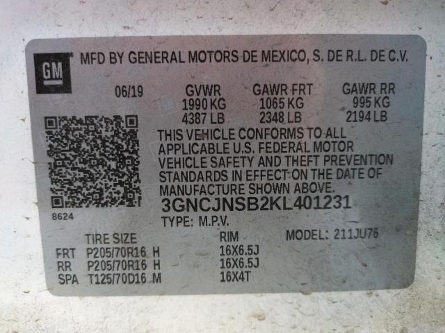 Photo 10 from auction – 2019 CHEVROLET TRAX LS with VIN 3GNCJNSB2KL401231