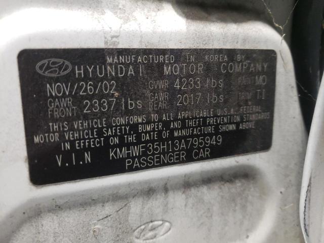 Photo 10 from auction – 2003 HYUNDAI SONATA GLS with VIN KMHWF35H13A795949