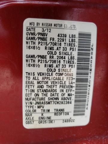 Photo 10 from auction – 2012 NISSAN ROGUE S with VIN JN8AS5MT7CW292364