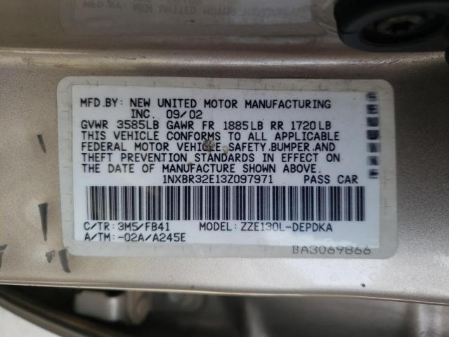 Photo 10 from auction – 2003 TOYOTA COROLLA CE with VIN 1NXBR32E13Z097971