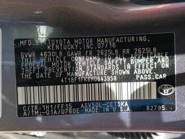 Photo 10 from auction – 2017 TOYOTA CAMRY LE with VIN 4T1BF1FK6HU643958
