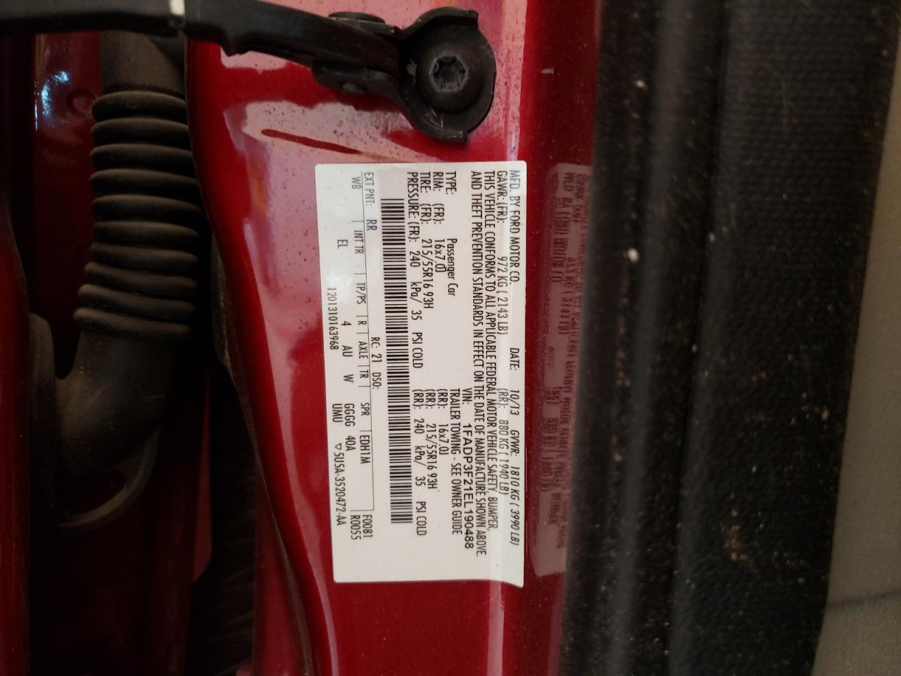 FORD FOCUS SE 2014 with VIN 1FADP3F21EL190488 - Photo from auction