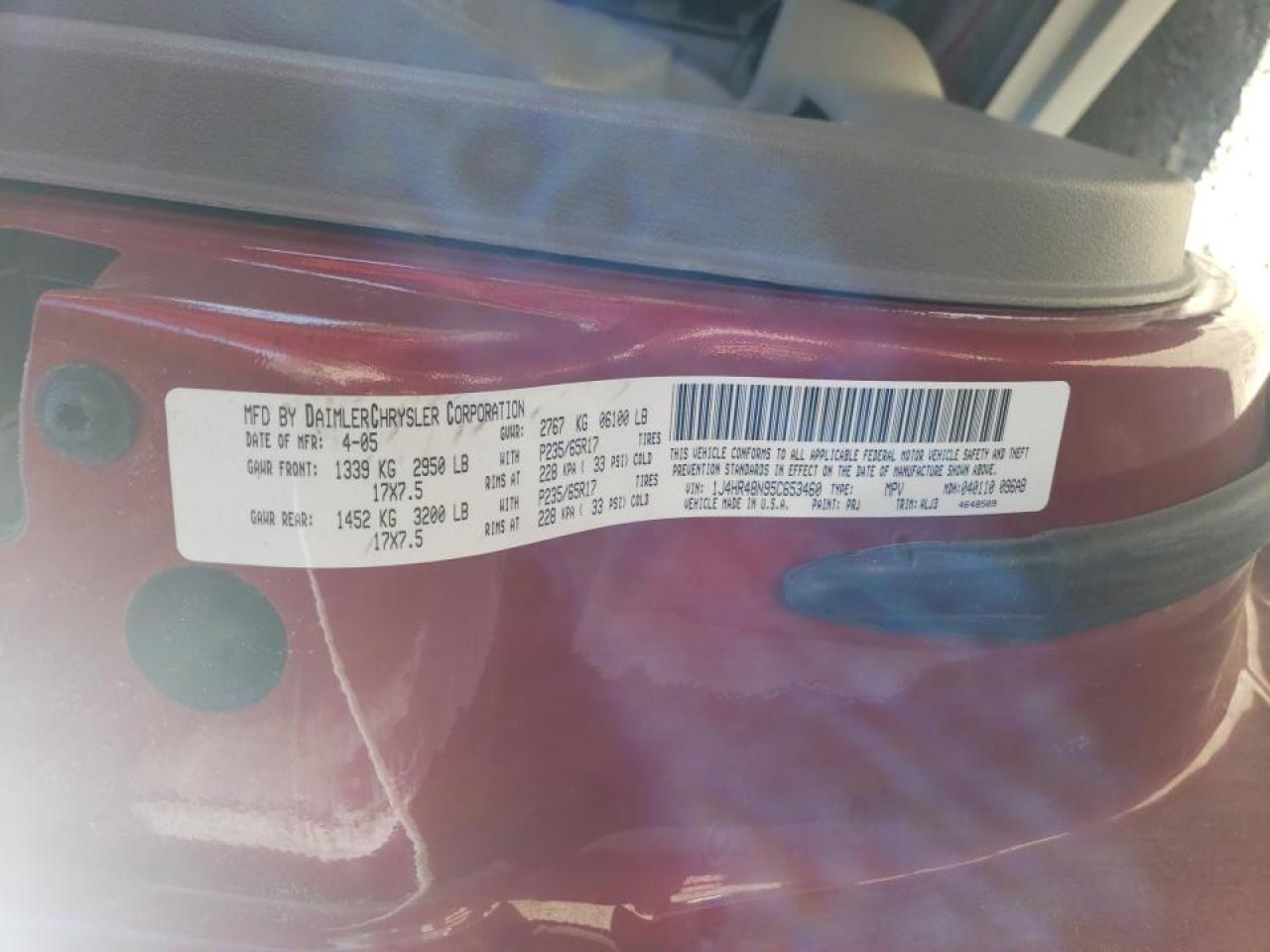 Photo 10 from auction – 2005 JEEP GRAND CHER with VIN 1J4HR48N95C653460