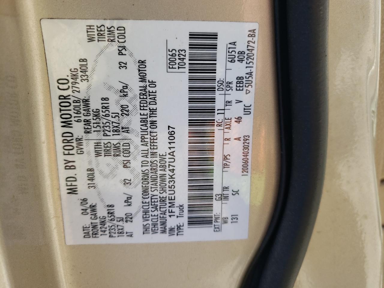 Zdjęcie 10 z aukcji – 2007 FORD EXPLORER S z VIN 1FMEU53K47UA11067
