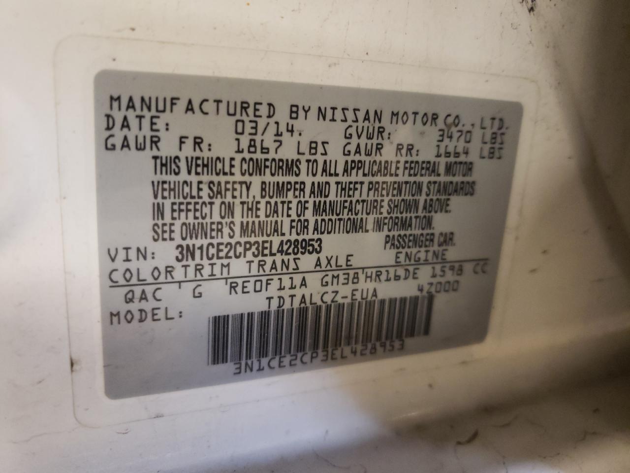 Photo 10 from auction – 2014 NISSAN VERSA NOTE with VIN 3N1CE2CP3EL428953