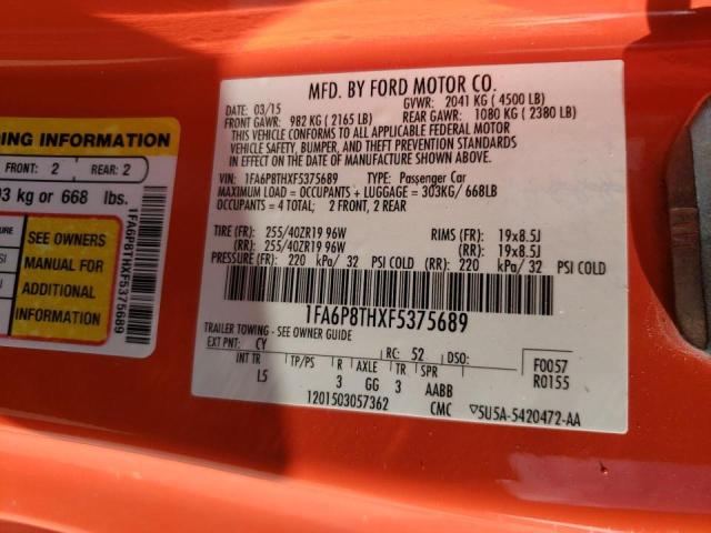 Photo 10 from auction – 2015 FORD MUSTANG with VIN 1FA6P8THXF5375689