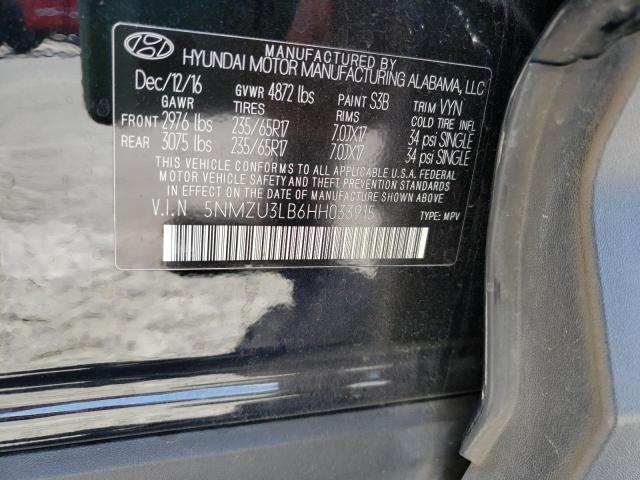 Photo 10 from auction – 2017 HYUNDAI SANTA FE S with VIN 5NMZU3LB6HH033915