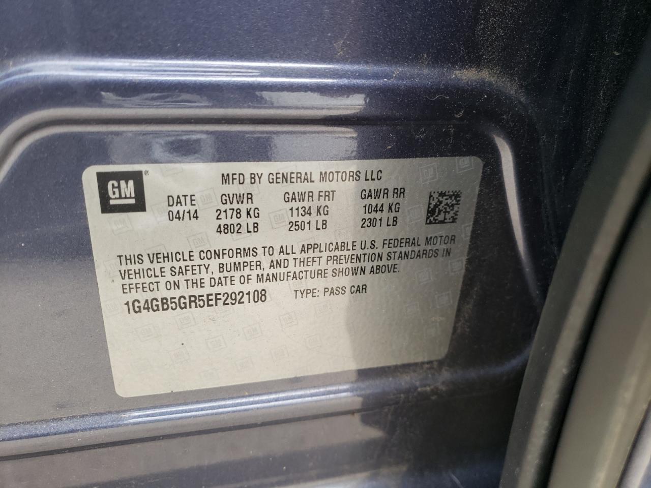 Photo 10 from auction – 2014 BUICK LACROSSE with VIN 1G4GB5GR5EF292108
