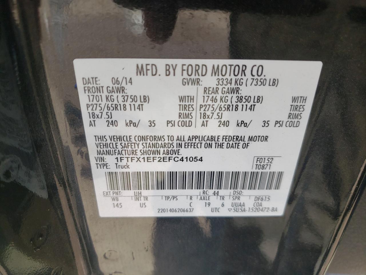 Photo 10 from auction – 2014 FORD F150 SUPER with VIN 1FTFX1EF2EFC41054