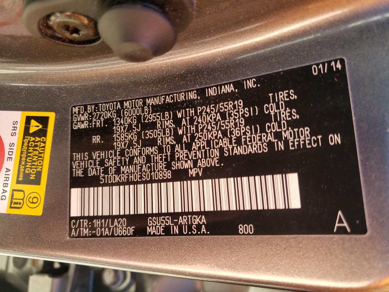 Photo 10 from auction – 2014 TOYOTA HIGHLANDER with VIN 5TDDKRFH0ES010898