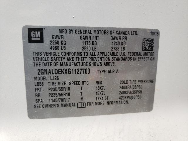 Photo 10 from auction – 2016 CHEVROLET EQUINOX LT with VIN 2GNALDEKXG1127700