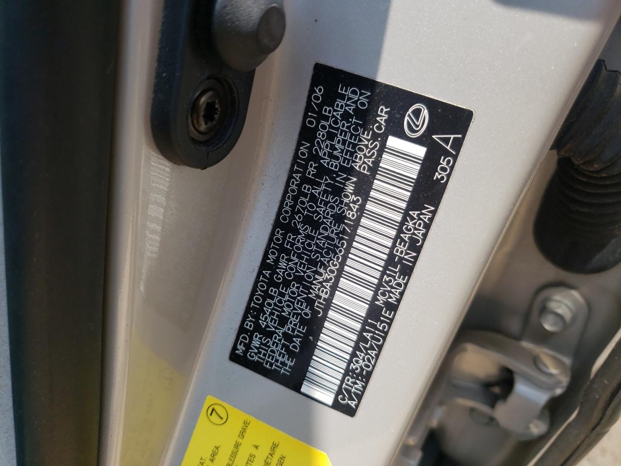 Photo 10 from auction – 2006 LEXUS ES 330 with VIN JTHBA30G565171843