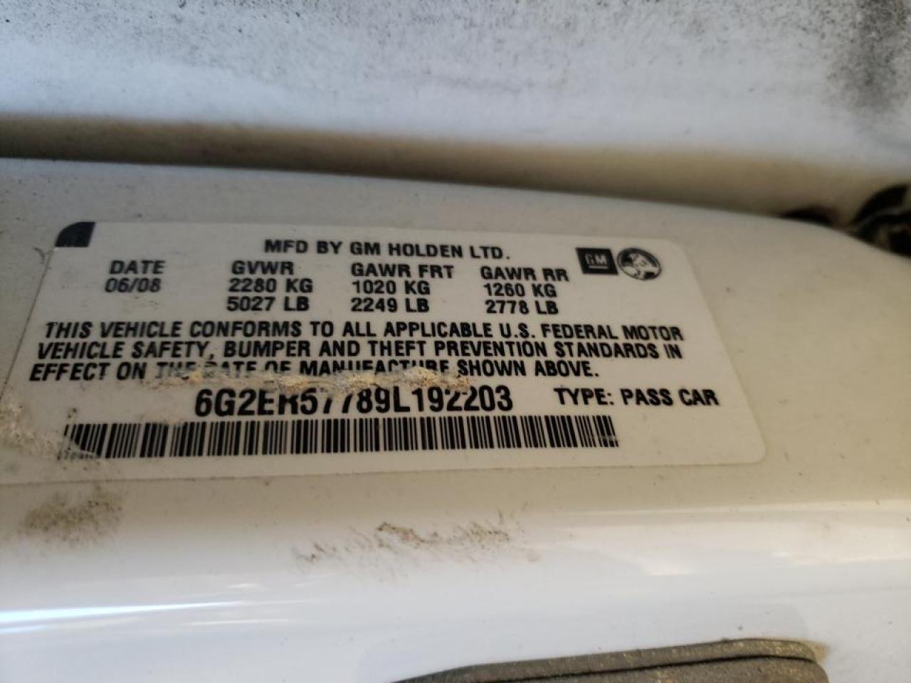 Photo 10 from auction – 2009 PONTIAC G8 with VIN 6G2ER57789L192203