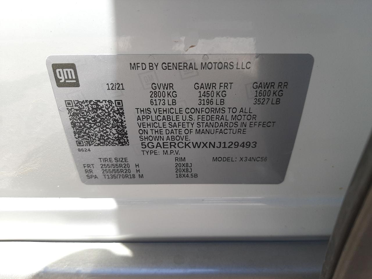 Photo 10 from auction – 2022 BUICK ENCLAVE PR with VIN 5GAERCKWXNJ129493