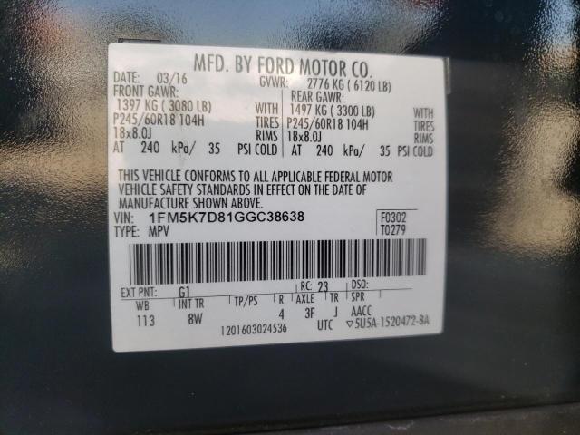 Photo 10 from auction – 2016 FORD EXPLORER X with VIN 1FM5K7D81GGC38638