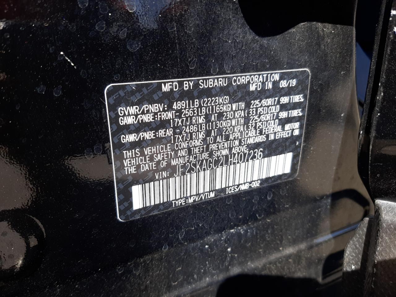 Photo 10 from auction – 2020 SUBARU FORESTER P with VIN JF2SKAGC2LH407236
