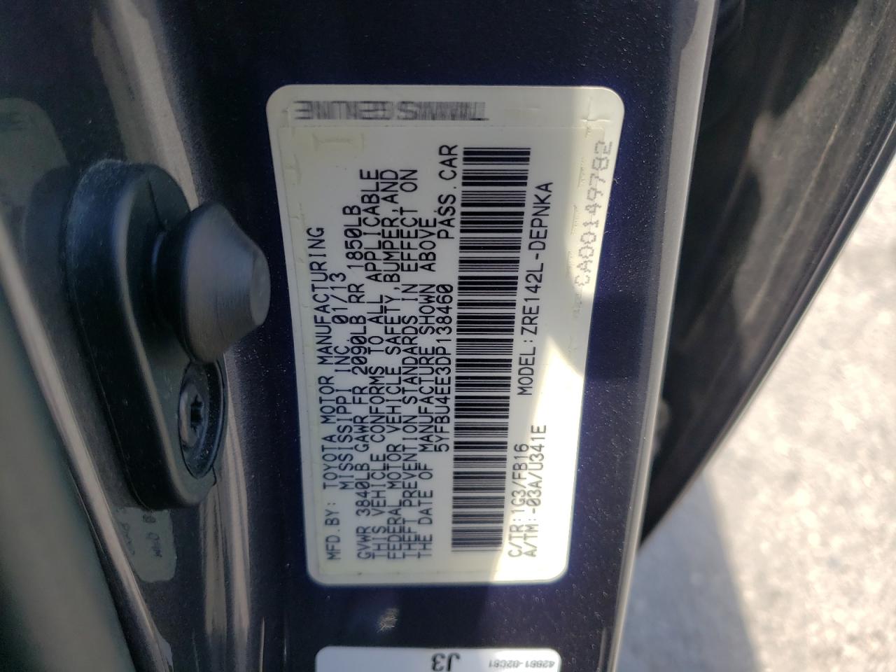 Photo 11 from auction – 2013 TOYOTA COROLLA BA with VIN 5YFBU4EE3DP138460