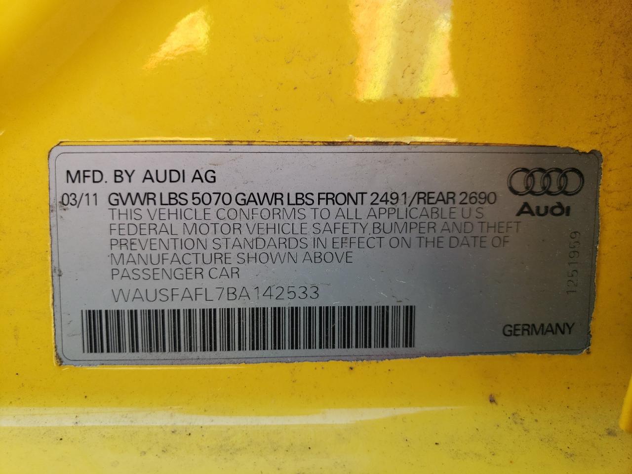 Photo 10 from auction – 2011 AUDI A4 PREMIUM with VIN WAUSFAFL7BA142533