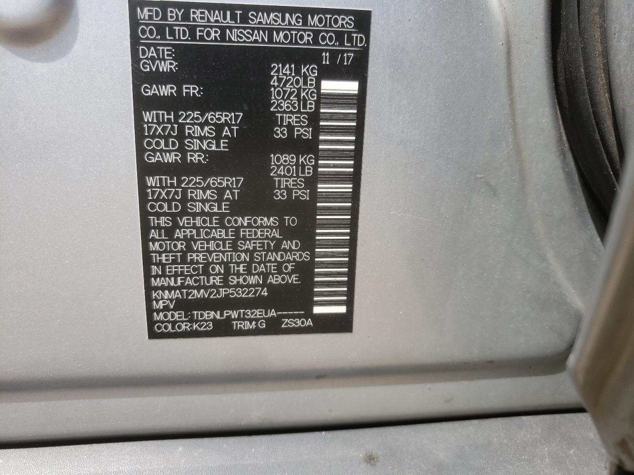 Photo 10 from auction – 2018 NISSAN ROGUE S with VIN KNMAT2MV2JP532274
