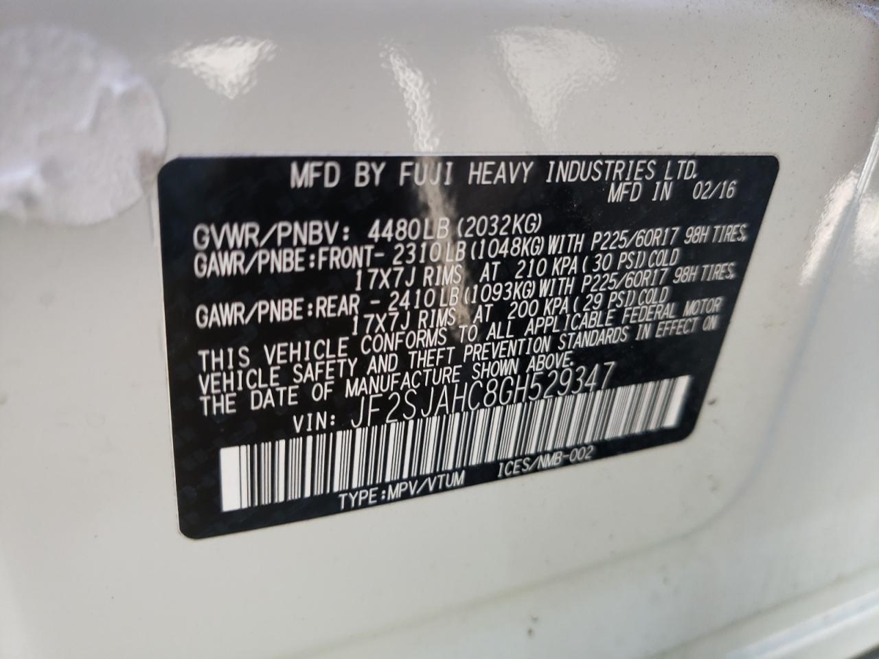 Photo 10 from auction – 2016 SUBARU FORESTER 2 with VIN JF2SJAHC8GH529347