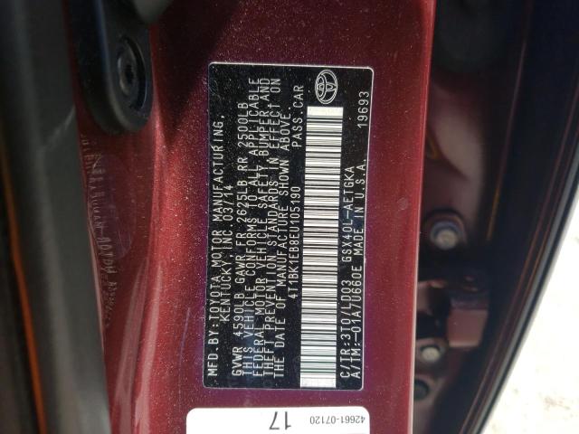 Photo 10 from auction – 2014 TOYOTA AVALON BAS with VIN 4T1BK1EB8EU105190