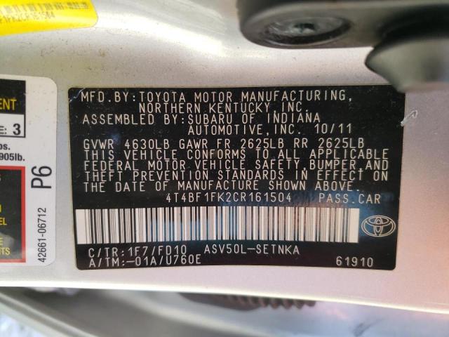 Photo 10 from auction – 2012 TOYOTA CAMRY BASE with VIN 4T4BF1FK2CR161504