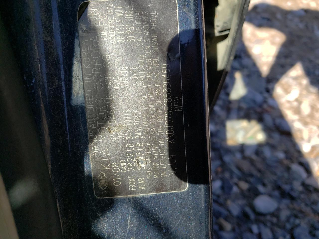 Photo 10 from auction – 2008 KIA SORENTO EX with VIN KNDJD735185836469