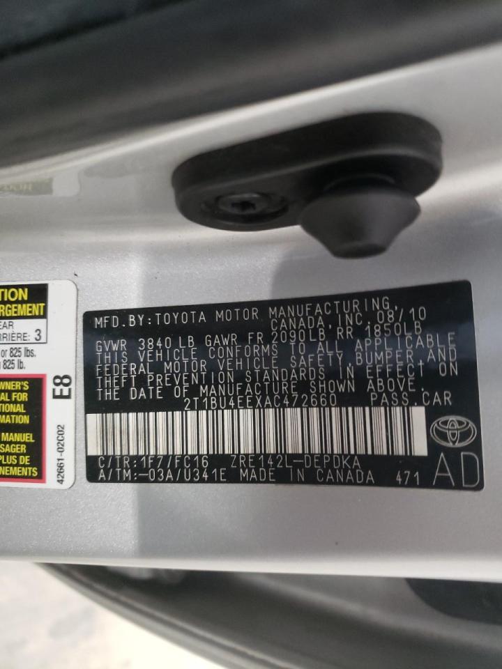 Photo 10 from auction – 2010 TOYOTA COROLLA BA with VIN 2T1BU4EEXAC472660