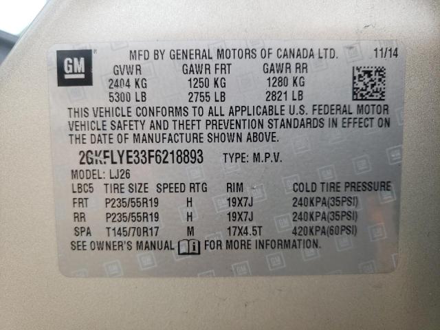Photo 10 from auction – 2015 GMC TERRAIN SL with VIN 2GKFLYE33F6218893