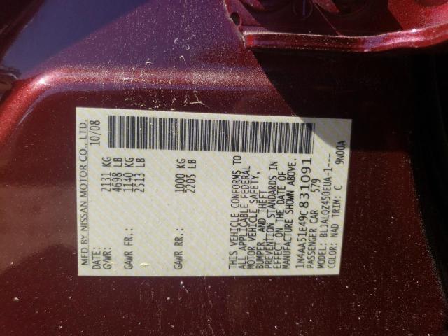 Photo 10 from auction – 2009 NISSAN MAXIMA S with VIN 1N4AA51E49C831091