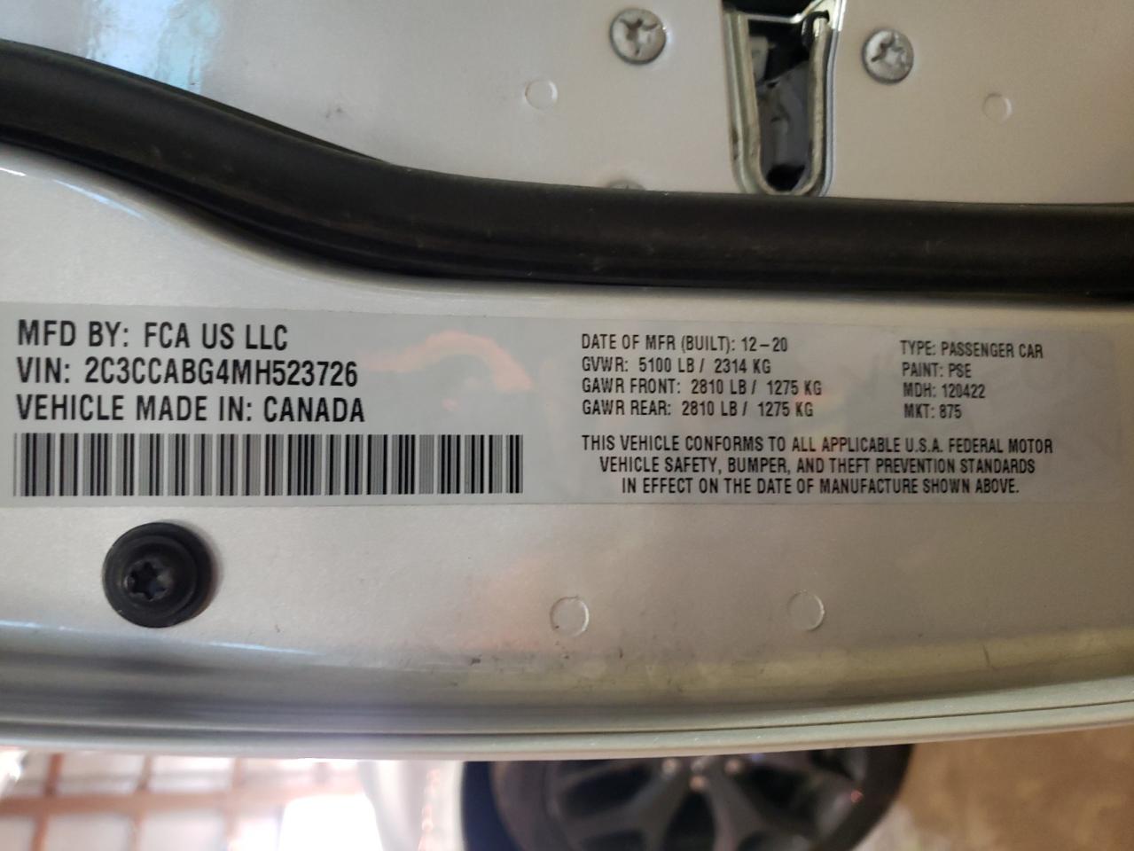 Photo 10 from auction – 2021 CHRYSLER 300 S with VIN 2C3CCABG4MH523726