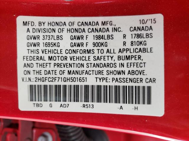 Photo 10 from auction – 2016 HONDA CIVIC EX with VIN 2HGFC2F71GH501651